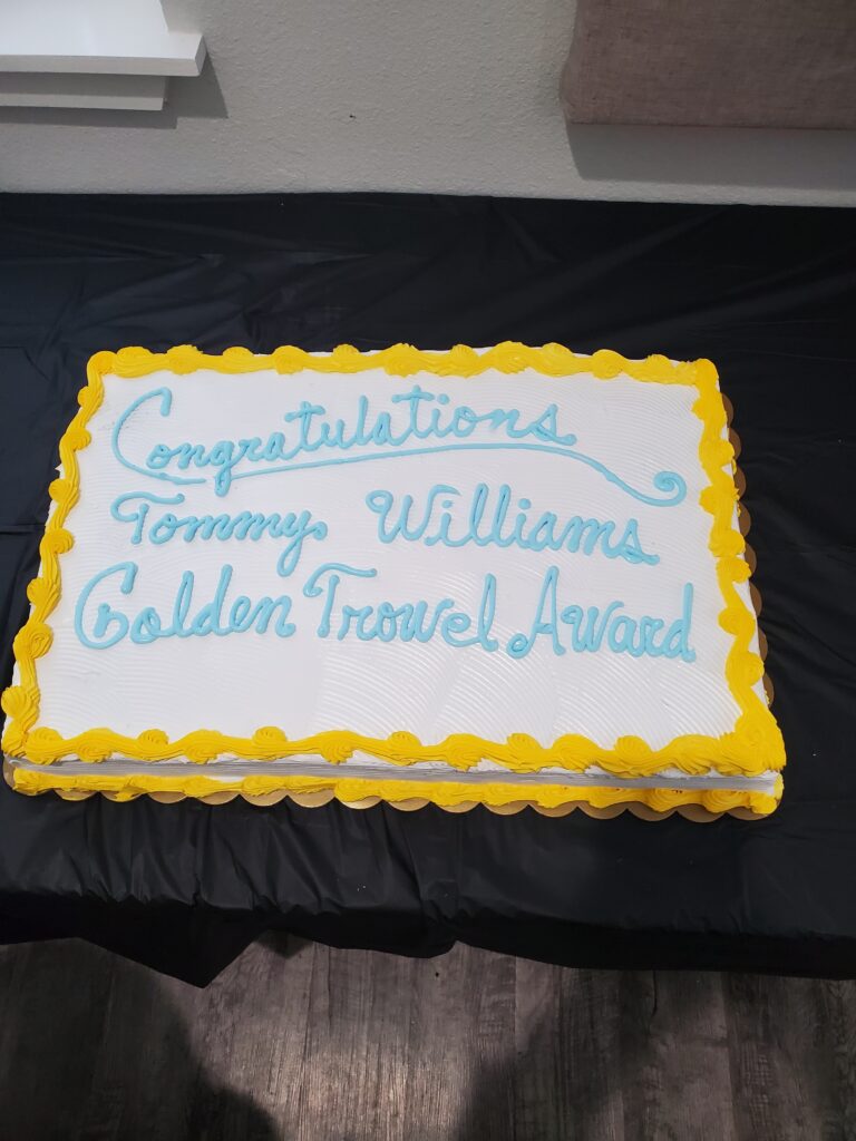 Golden Trowel Award cake for Tommy Williams